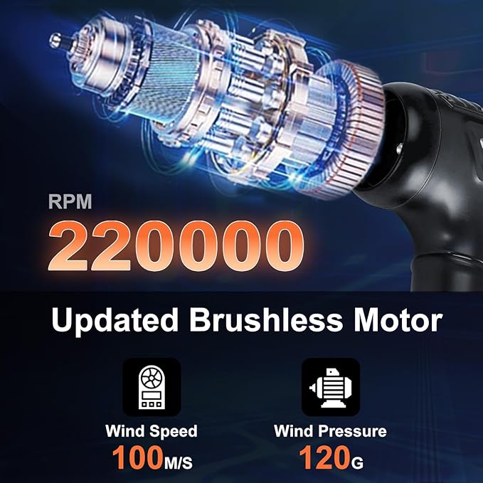 Compressed Air Duster, 220,000RPM Strong Compressed Air, Brushless Canned Air Duster for Computer with LED, 3 Speed Speed Mini Blower Air Blower for Car, Computer, Keyboard
