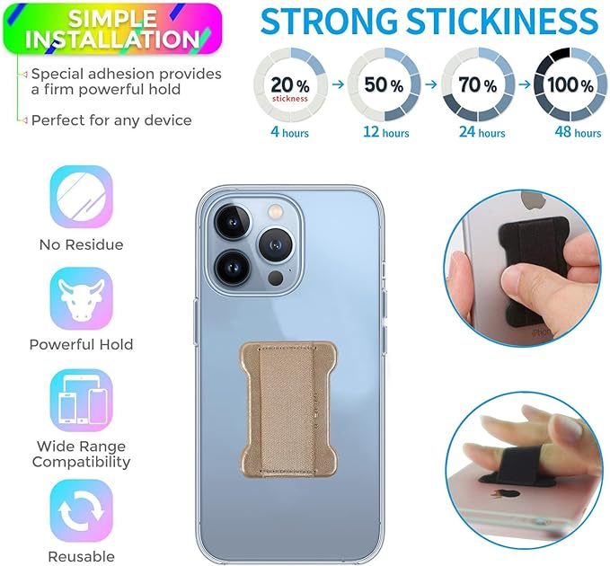 Universal Phone Grip for Smartphones - Phone Holder for Hand for Back of Phone - Wireless Charging Compatible (Purple Gold) - 2PC