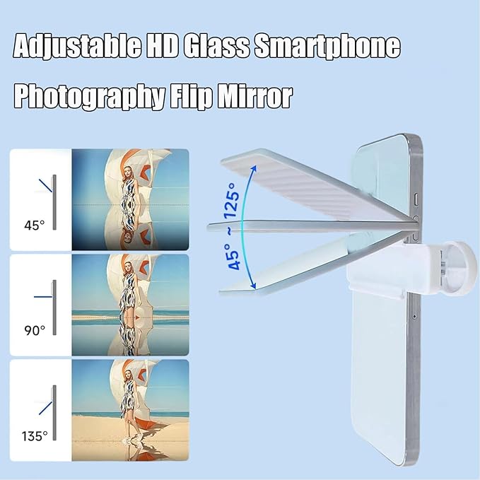 Mirror Effect Lens - Capture Stunning Reflections Instantly, Smartphone Camera Mirror Reflection Clip Kit, Adjustable HD Glass Smartphone Photography Flip Mirror for Creative Photography (Black)