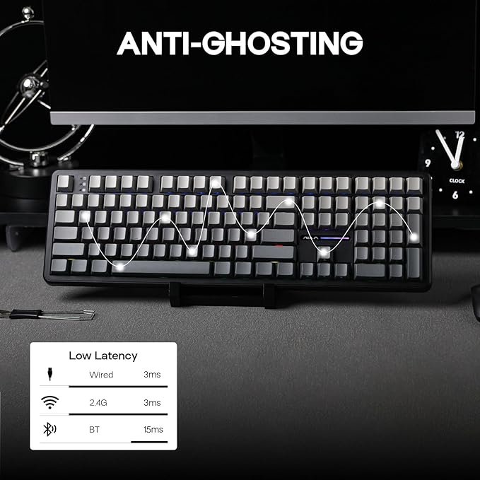 EPOMAKER Aula F108 Wireless Gaming Keyboard, Full Size Mechanical Keyboard with 4000mAh Battery, 108 Hot-Swappable and Programmable Keys, RGB Backlight, for Mac/PC/Android (Black Gradient)
