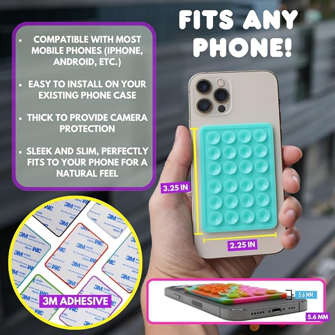 Suction Phone Case Mount, Sillicon Adhesive Phone Accessory for iPhone and Android, Hands-Free Fidget Toy Mirror Shower Phone Holder, Tiktok Videos and Selfies (Mint)