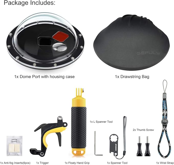 Dome Port Lens for GoPro Hero 5 6 7 Black Hero (2018), Dome Port with Waterproof Housing Case, Trigger, Floating Hand Grip, Built-in Switchable Red Filter and 10x Macro Filter