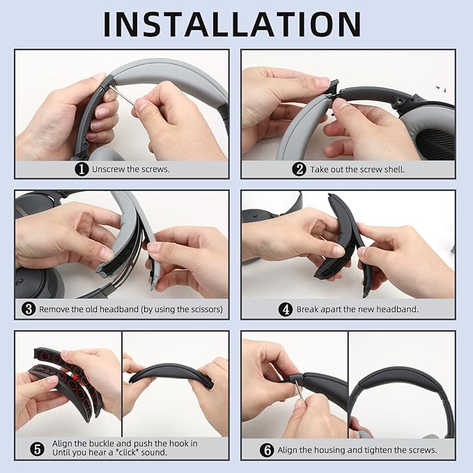 Replacement Headband Cushion and Earpads for Bose QC35 QC45 Headphones with Noise Isolation Memory Foam (Black)