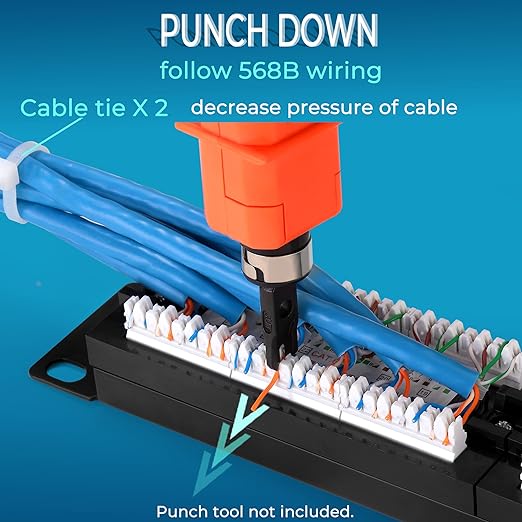 Rapink Patch Panel 12 Port Cat6 10G Support, Network Patch Panel UTP 10-Inch, Wallmount 1U Ethernet Patch Panel Punch Down Block for Cat6, Cat5e, Cat5 Cabling