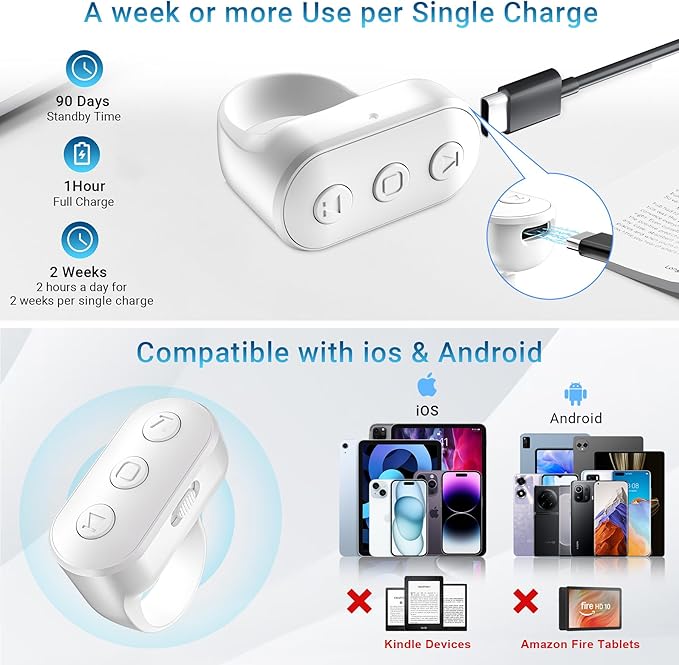 Wireless Ring Phone Zoom Remote for iPhone Android Camera Accessories, Phone Front/Rear Camera Flip Shutter, Content Creator Must Have Selfie Essentials for Tiktok YouTube Photo Video Recording