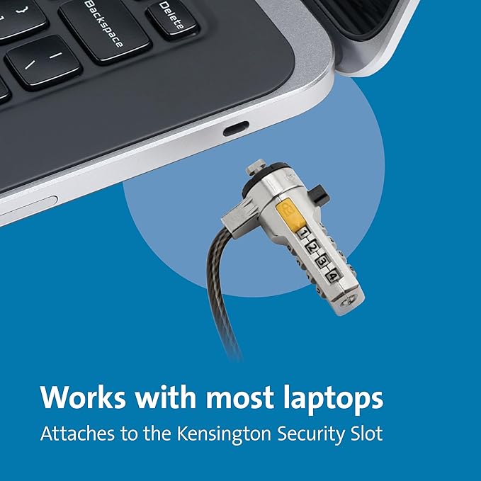 Kensington Combination Cable T-Bar Standard Lock Slot for Laptops, Resettable 4 digit password with 6 Foot Cable, K64673AM