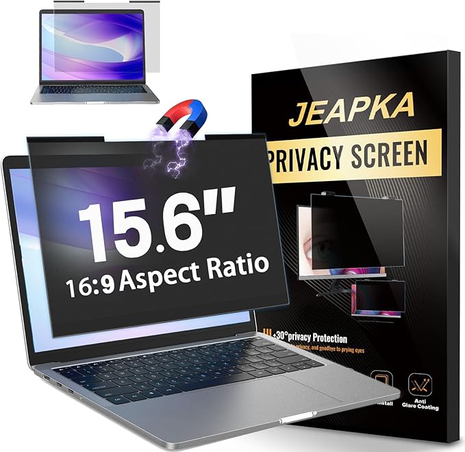 Magnetic Laptop Privacy Screen Filter 15.6 inch for 16:9 Widescreen Computer Monitor, Removable Anti Blue Light Privacy Shield, Anti-Glare Protector