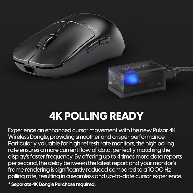 Pulsar Gaming Gears X2H Wireless Gaming Mouse, Ultra Lightweight 1.90 oz (54 g), Symmetrical, Optical Switch, 2.4 Ghz 1 ms, 26000 DPI, PAW3395 Sensor (Medium, Wireless, Black)