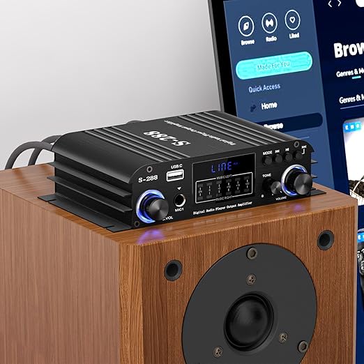 Facmogu S-288 4 CH Bluetooth 5.0 Home Audio Amplifier, RMS 45Wx4, Max 600W HiFi Stereo Power Amplifier USB, SD, FM Class D Speaker Amp for Home Theater Karaoke, with Power Adapter & Remote Control