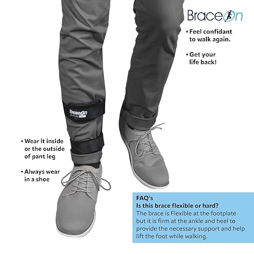 Brace On AFO S-Type - Drop Foot Stabilizer Brace, Moldable, Trimmable, Lightweight Polyethylene, for Women, AFO Brace, Boot for Injured Foot, Women, Left