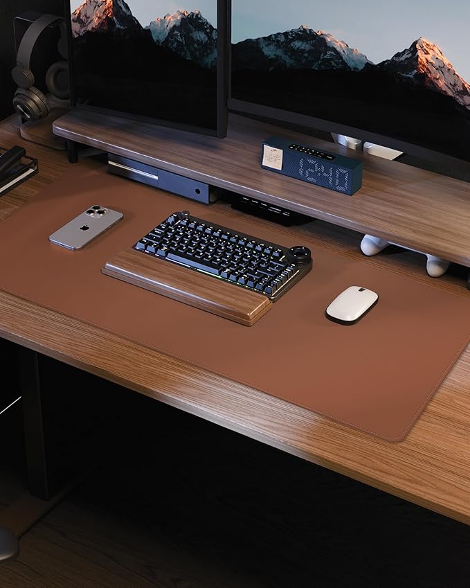 Leather Desk Mat, Mouse Pad,Office Desk Pad, Non-Slip PU Leather Desk Blotter mat,Laptop Desk Pad,Waterproof Desk Writing Pad for Office and Home (Brown,31.5" x 15.7")