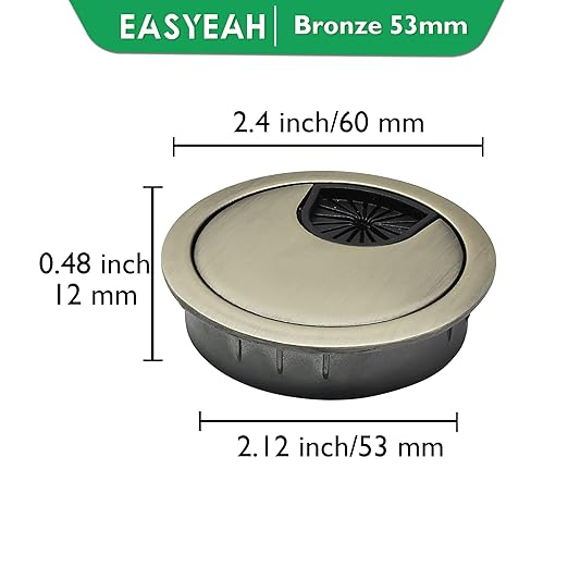 1 Pcs Desk Grommet 2-1/16" / 53 mm, Desk Cord Hole Cover, Cable Grommet Metal Zinc Alloy Materilal, Desk Hole Grommet for Home & Office Pc, Detachable Cable Cord Organizer-Bronze