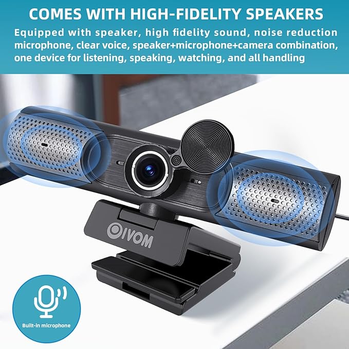 Webcam With Microphone and Speaker, 1080P Web Camera for Desktop Computer Laptop, USB With Physical Privacy Cover, Plug and Play, Streaming, Wide Angle 3 in 1