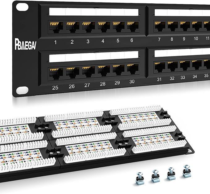 Patch Panel 48 Port Cat6【EC Listed】 2U Network Patch Panel Rackmount Punch Down19 inch RJ45 for 10 Gigabit Network,110 or Krone Impact Tools Compatible Without Cable Management(Cat6)