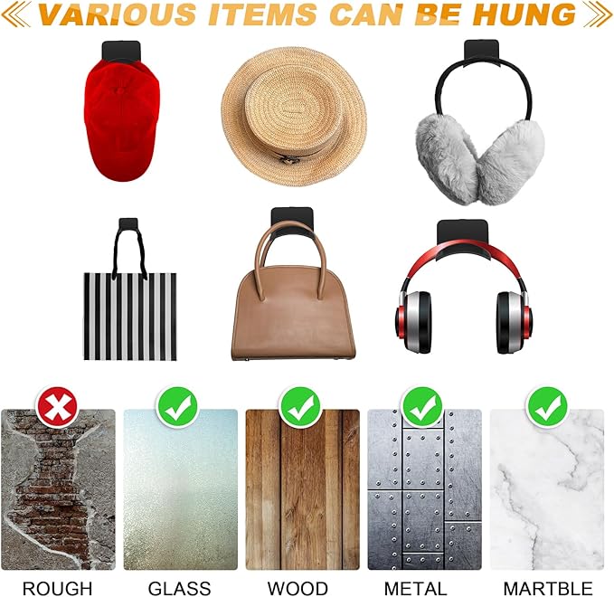 24 Pcs Headphone Wall Hangers Adhesive Gaming Headset Holder Hooks for Wall Mount Strong Universal Stand Hooks for Most Headphone Controller, Hat, Baseball Caps, Closet, Door (Black)
