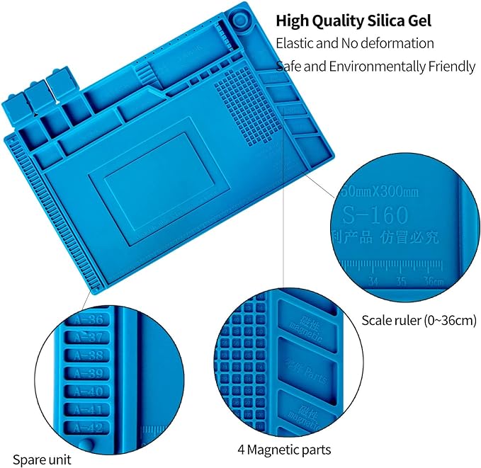 Kaisi S-160 Soldering Mat Insulation Silicone Magnetic Repair Work Station Mat Heat-Resistant for BGA and Gun Soldering Iron, Workbench, Cell Phone Laptop Repair, Size: 17.8 x 11.8 inch