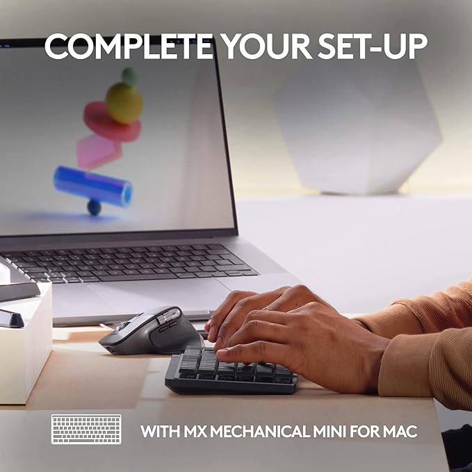 Logitech MX Master 3S for Mac - Wireless Bluetooth Mouse with Ultra-Fast Scrolling, Ergo, 8K DPI, Quiet Clicks, Track on Glass, Customization, USB-C, Apple, iPad - Space Grey