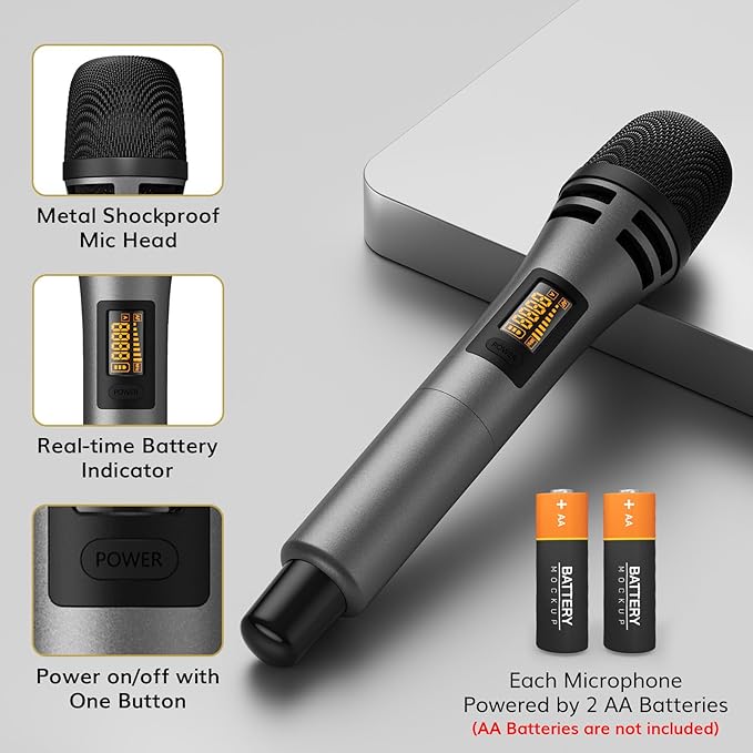 TONOR Wireless Microphone System, 4 * 10-Channel UHF Cordless Handheld Mic Set with Headset/Lavalier Lapel Mics, Bodypack Transmitter, Receiver, 200ft Range for Karaoke Singing Church DJ PA Speaker