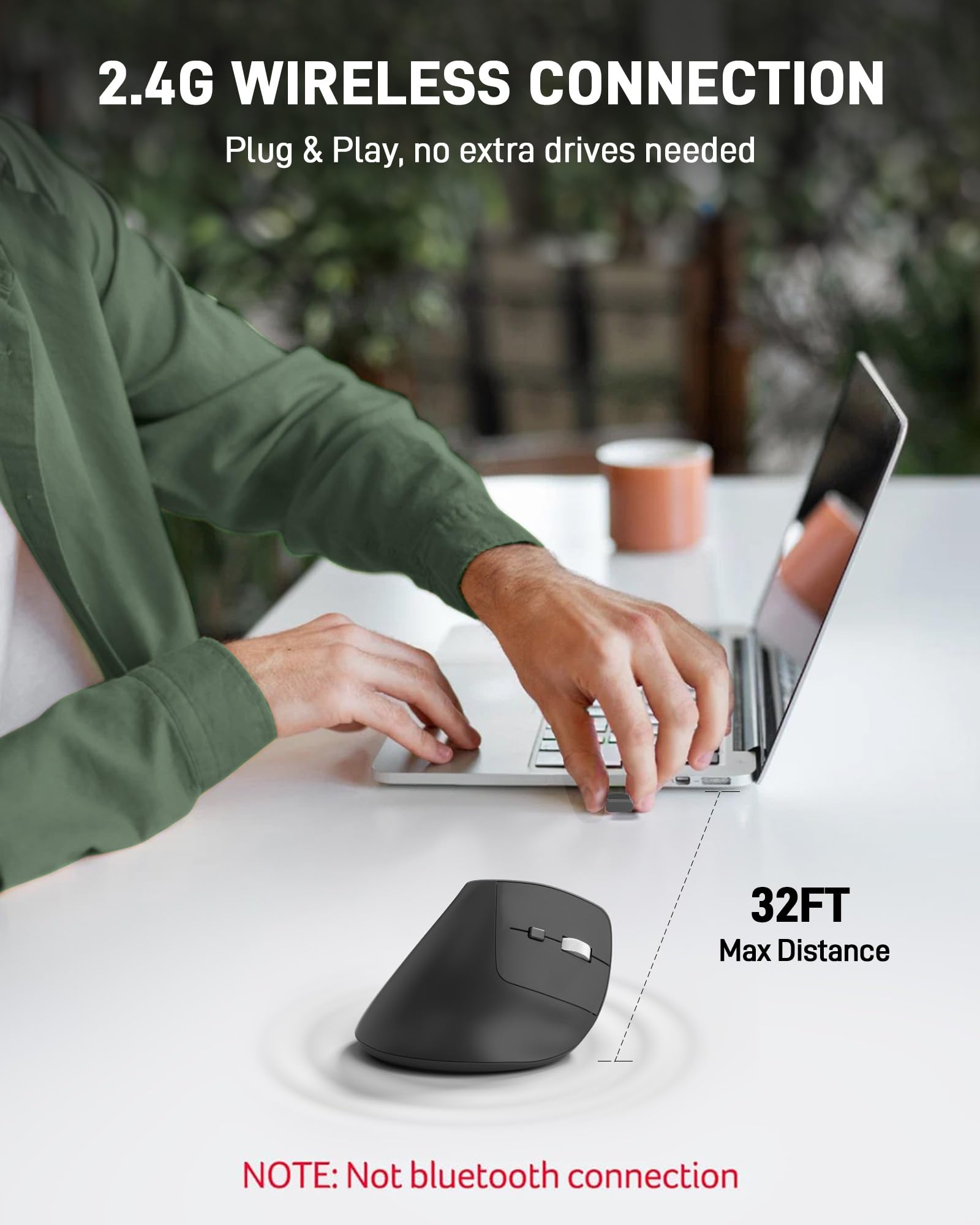 Acer Ergonomic Mouse Wireless, Adjustable DPI Vertical Mouse 1000/1200/1600 with 6 Buttons, Rechargeable Ergo Mice, Medium to Large Sized Hands, 2.4GHz USB Receiver for Computer, Laptop, PC