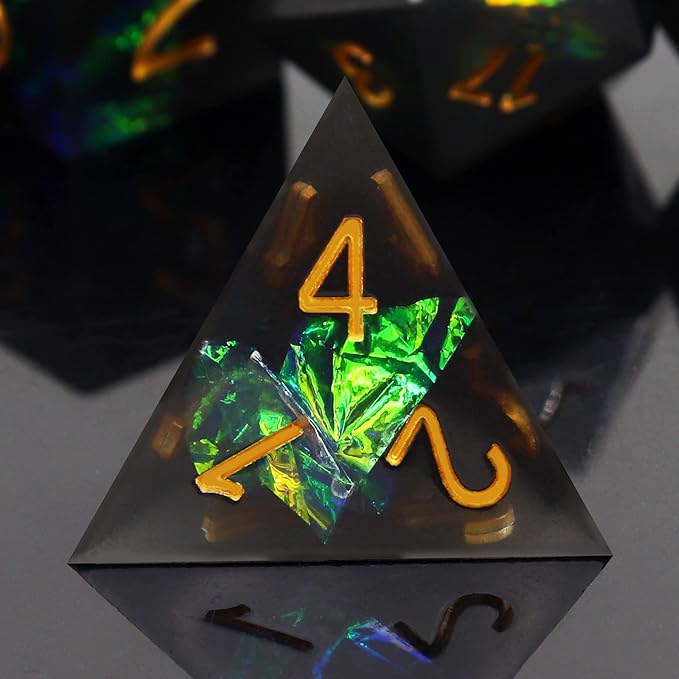 Haxtec DND Dice Set Black Sharp Edge Resin Dice with Dice Case Iridecent D&D Dice for RPG Compatible with Dungeons and Dragons DND Gift-Black Galaxy