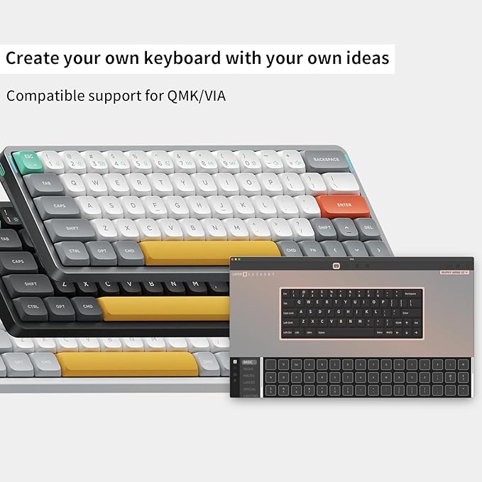 nuphy Air60 V2 Portable Wireless Keyboard 60% Low Profile Mechanical Keyboard Support QMK/VIA Compatible with Windows/mac OS/Linux Supports Bluetooth 5.1/2.4GHz/Wired (USB-C) Gateron Cowberry Switch