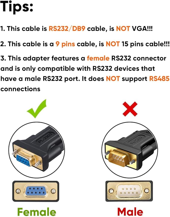 CableCreation USB to RS232 Serial Adapter with PL2303 Chip, 3.3 FT USB to DB9 Pin Female Converter Cable for Cashier Register, Modem, Scanner, Digital Cameras, CNC etc, Black
