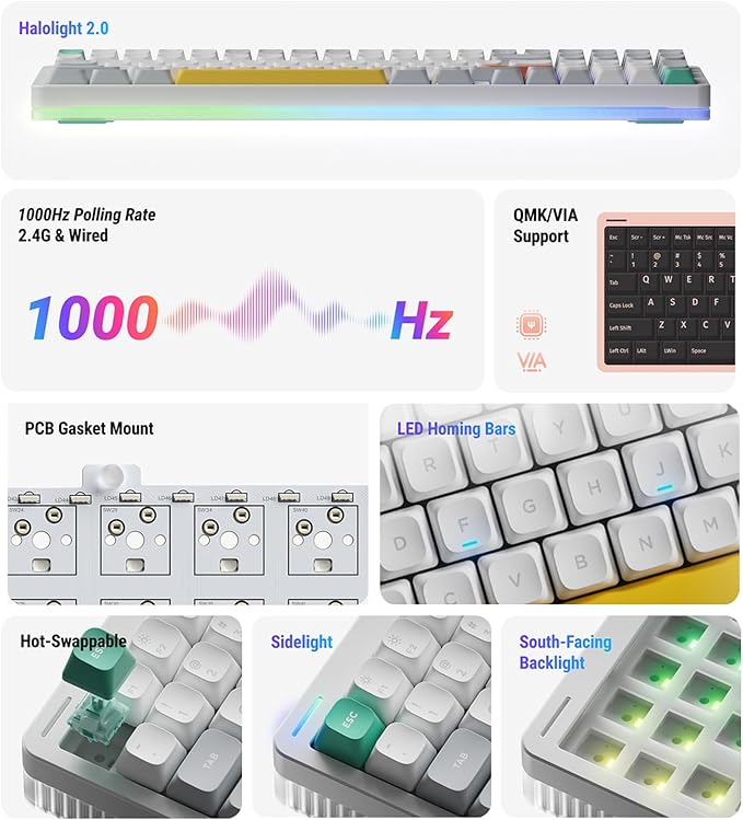nuphy Halo96 V2 Wireless Keyboard,Gasket Structure,96% Hot Swappable Gaming Keyboard, 99 Kyes RGB Backlit Mechanical Keyboard, Support QMK/VIA,Bluetooth/USB-C/2.4GHz-Green,Lemon Switches (55gf)