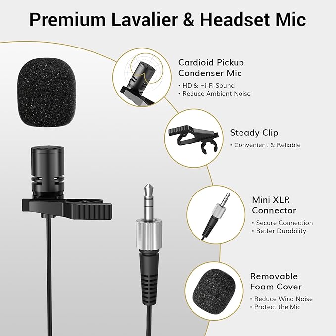 TONOR Wireless Microphones System with UHF Headset/Lavalier Lapel Mics, Bodypack Transmitter, Receiver, 4 * 10 Channels, 200ft Range for Church Conference Performance Singing Karaoke PA Speaker Mixer