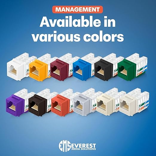 Everest 90° Angled RJ45 Cat6A Keystone Jacks 50-Pack in Pink - Slim Profile Female RJ45 Connectors - Cat 6A Keystone Jack - Compatible with 90° Angled Speed Termination Tool - easyJACK (B094WB91H3)