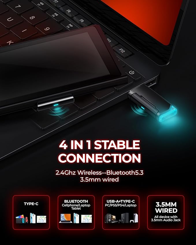 Wireless Gaming Headset， 7.1 Surround Sound， 2.4Ghz USB Gaming Headphones Bluetooth 5.4,100-Hr Noise Canceling Mic RGB Light, Wireless Headset for PC PS5 PS4 Mac Switch，ONLY Wired Mode Suit for Xbox