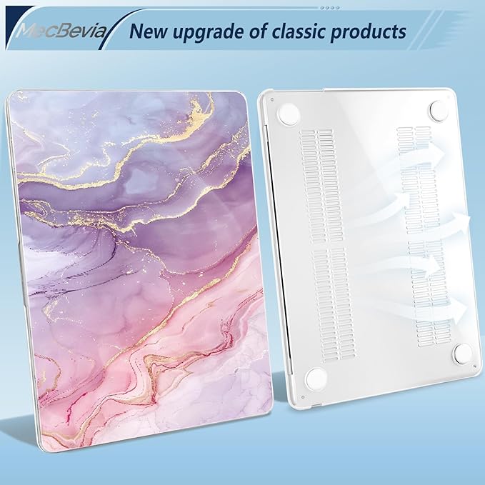 Compatible with MacBook Air 13.6 inch Case, M4 A3240/M3 A3113/M2 A2681 (Released 2025 to 2022), Hard Shell, Keyboard Cover, Screen Protector, Webcam Cover & Type-C Adapter, Pink Marble