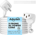Adoreen 4 Ft Computer TV Replacement Power Cord White, Low Profile Flat Plug to 90 Degree Angled L-Shaped 18AWG 3-Prong AC Universal Power Supply Cable for Printer, PC, Monitor TV LCD, ETL+Ties