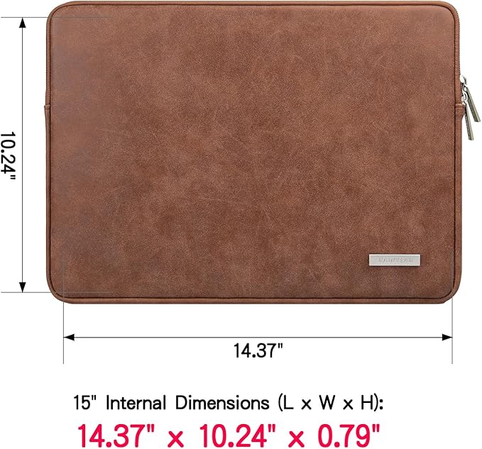 RAINYEAR 15 Inch Laptop Sleeve PU Suede Leather Case Padded Cover Water Resistant Carrying Computer Bag Compatible with 15.4 MacBook Pro/Air, Surface Laptop 3/4 15", New XPS 15 Touch(Brown)