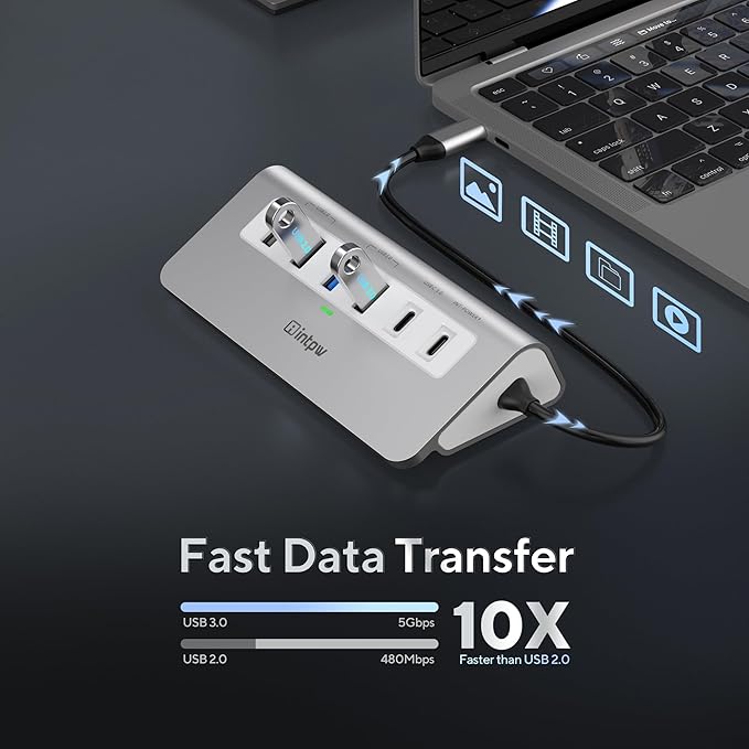 USB C Hub, 9-in-1 Laptop Docking Station with 3.28FT Cable, USB HUB for Laptop with 4K HDMI, PD 100W, USB-C and 2 USB A 3.0 5Gbps, 2 USB A 2.0, SD/TF Slot for MacBook Air/Pro iPad Type-C Laptop