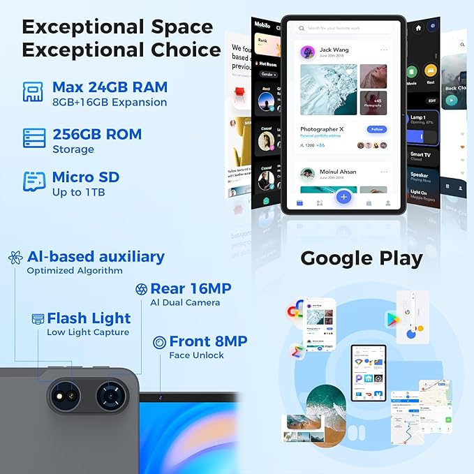 Tablet 12 inch Android 15 Tablets, 24GB（8+16）RAM+256 Storage(Expand to 1TB), Android Tablet with Keyboard, Octa-Core, 2K 2000x1200 Display, 16MP Dual Camera, 8000mAh, 5G WiFi,GPS,Bluetooth 5.0（Pink）