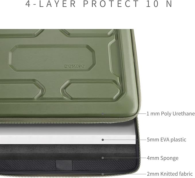 DOMISO 14 inch Laptop Sleeve with Handle Shockproof Computer Bag Waterproof EVA Protective Carrying Case for 14" ThinkPad E480/Yoga 920/13.5" Microsoft Surface Book/HP Pavilion 14 Stream 14, Green