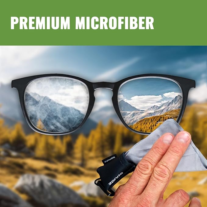 SPUDZ Classic Microfiber Lens Cleaner – Clip-On Pouch, Washable – for Binoculars, Scopes, Glasses, Screens | Black, 10 x 10 Inch (2-Pack)