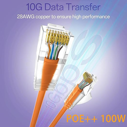 10Gsupxsel Cat6a Patch Cables 1ft (24 Pack) Slim, Cat6 Ethernet Patch Cable Pure Copper, Flexible Cat 6 Patch Cable 550MHZ 10G, Space-Saving Cat 6A Network Cables for Patch Panel, Orange