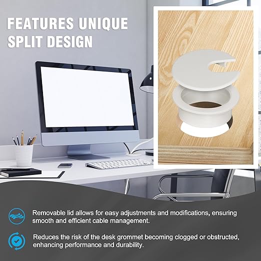 1-3/8" White Desk Grommet with Bi-Metal Hole Saw, JTemgle Plastic Cable Hole Cover Computer Table Cord Wire Organizer Caps, Desktop Cord Management for Home Office TV Stands Tabletops, 13 Pieces