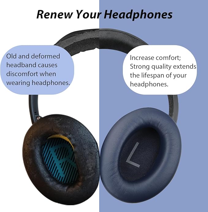 Headband Pad for Bose QuietComfort QC45 QC35II QC35 Headband Cushion Cover with Protein Leather& Memory Foam (Black)