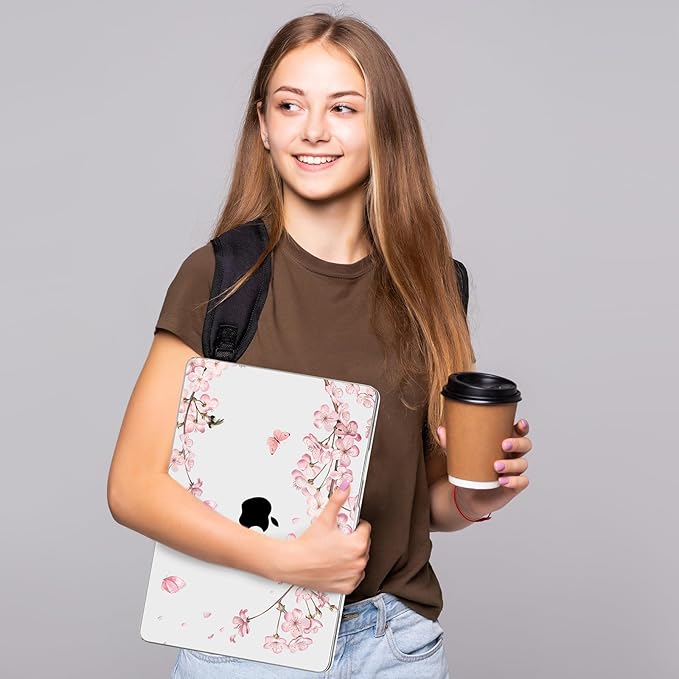 Compatible with MacBook Air 13.6 inch Case, M4 A3240/M3 A3113/M2 A2681 (Released 2025 to 2022), Hard Shell, Keyboard Cover, Screen Protector, Webcam Cover & Type-C Adapter, Butterflies Sakura