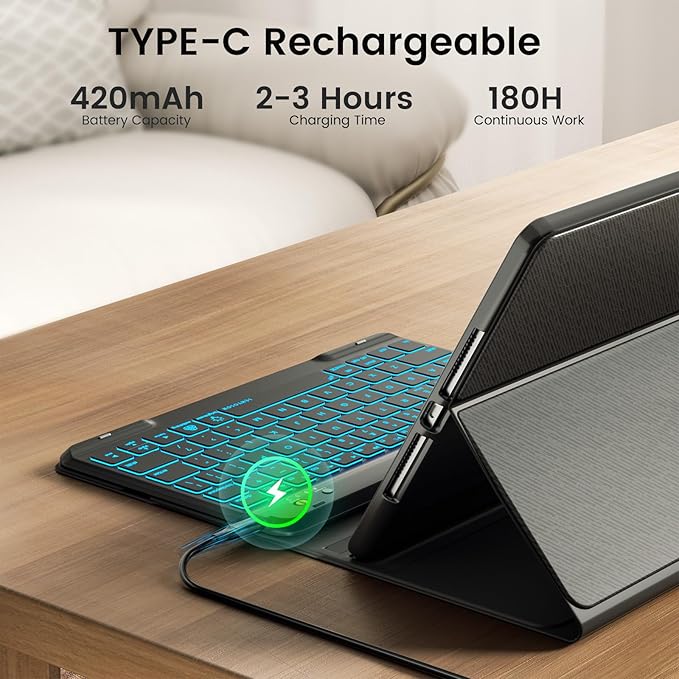 OYEEICE Keyboard Case for iPad Pro 12.9 inch (6th, 5th, 4th Gen) & New Air 13 inch M2, 7 Color Backlit Detachable Wireless Keyboard, Auto Sleep/Wake Cover with Pencil Holder (2022 2021 2020) - Black