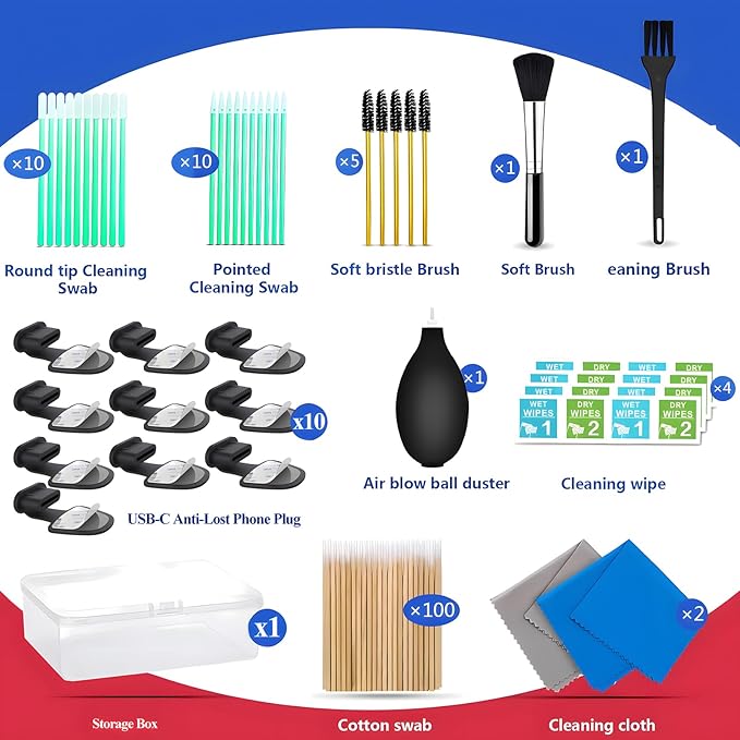 10 PCS USB Type C Anti Dust Plugs Cover, C-Type Port Dust Plug, Anti-Lost USB C Charging Port Dust Covers Protectors for 15 16 Plus Pro Max, Samsung, with Digital Product Cleaning Kit