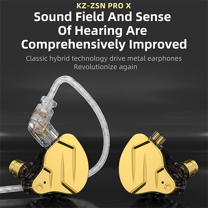 KZ ZSN PRO X Gaming Earbuds in Ear Monitor Headphones, High Fidelity IEMS Earphones, Hybrid Dual Driver Wired Earbuds with 1BA 1DD Detachable Tangle-Free Cable for Computer Tablet (Black, without Mic)