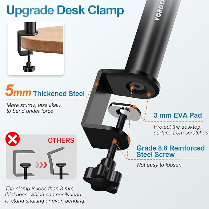 Set of 2 Studio Monitor Stands Desktop Speaker Stands Height Adjustable 12" to 18" Speaker Stands with Desk Clamp
