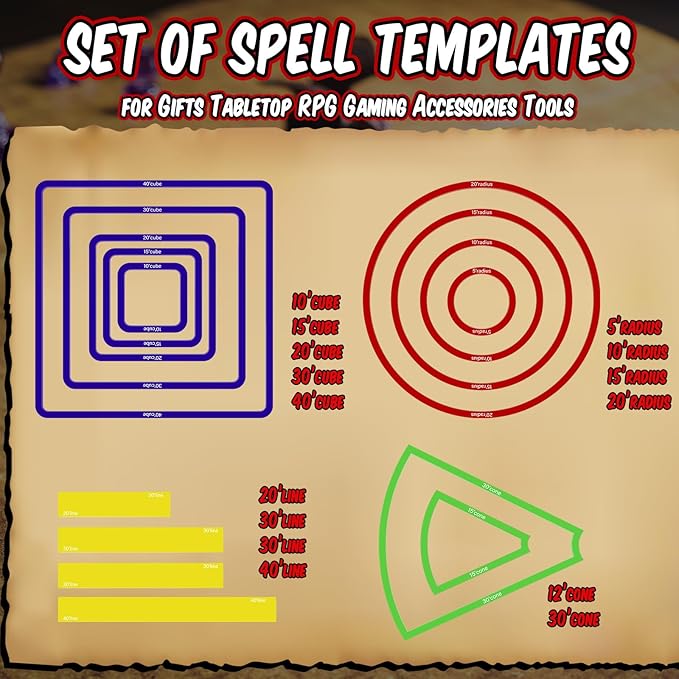 Sintuff 15 Pcs Spell AOE Damage Template Translucent Acrylic Area of Effect Spell Set Include 5 Cube 4 Circle 2 Cone 4 Line Templates for Gifts Tabletop RPG Gaming Accessories(Colorful)