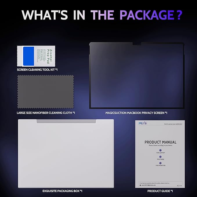 Privacy Screen for 13 Inch Surface Pro 11/10/9/8/X, MagicSuction™ Removable Anti Spy Black Protector, Glare Blue Light Filter for Microsoft Laptop Computer Monitor