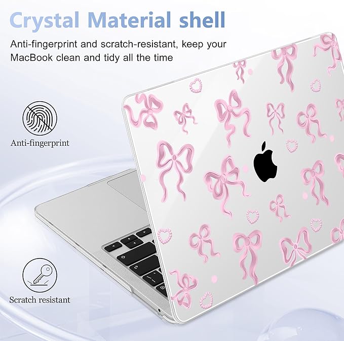 May Chen for MacBook Pro 13 inch Case 2022 2021 2020 Release A2338 M2 M1 A2289 A2251, Plastic Crystal Hard Shell Case Cover for MacBook Pro 13 inch Touch Bar Fits Touch ID, Heart Bow