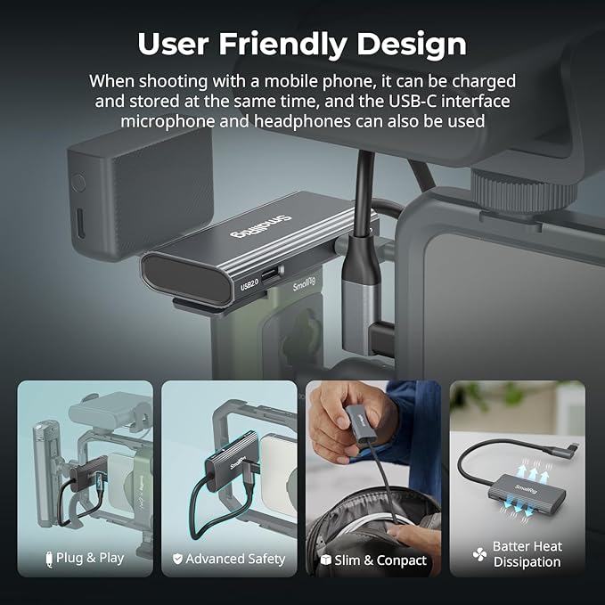 SmallRig 4-in-1 USB-C Hub with a Cold Shoe Mount for Phone/Camera Cage, PD 100W / USB-C 3.1/2.0 with Audio Adapter x 2, for Professional Mobile Shooting - 4598