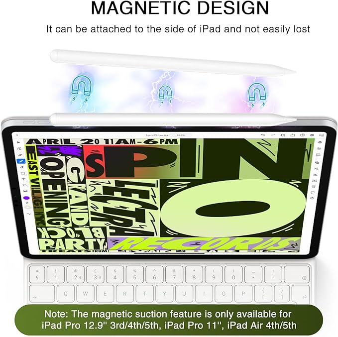Stylus Pen for iPad 2018-2025, Fast Charging Magnetic Pencil (1st Generation) with Tilt Sensitivity & Palm Rejection for iPad Air 3/4/5/M2/M3, iPad mini 5/6, iPad 6/7/8/9/10/11, iPad Pro 11"/12.9"/M4